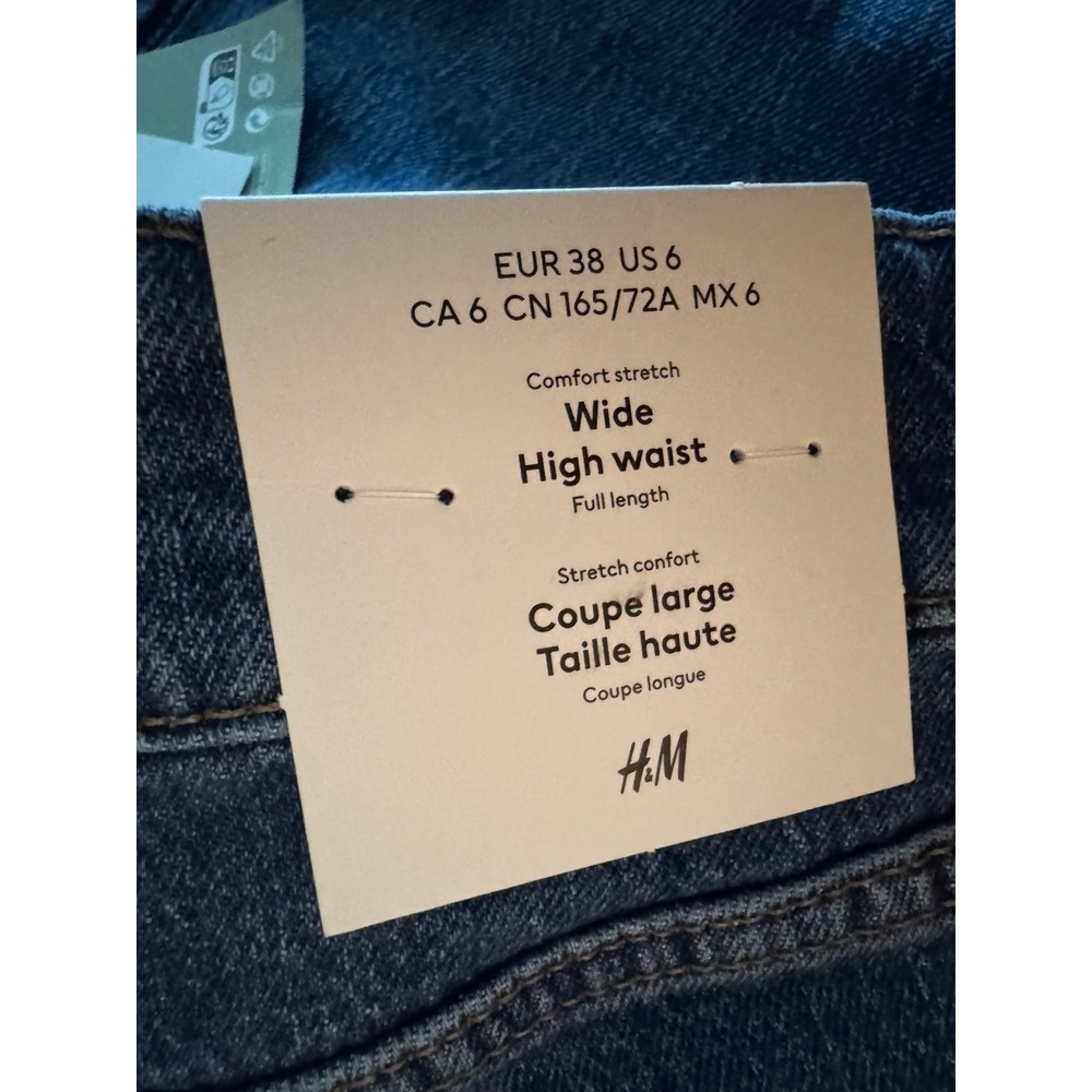 Y2K H&M Wide Leg Comfort Stretch High Waist Dark Wash  Denim Jeans NWT 26x30 - Picture 7 of 10